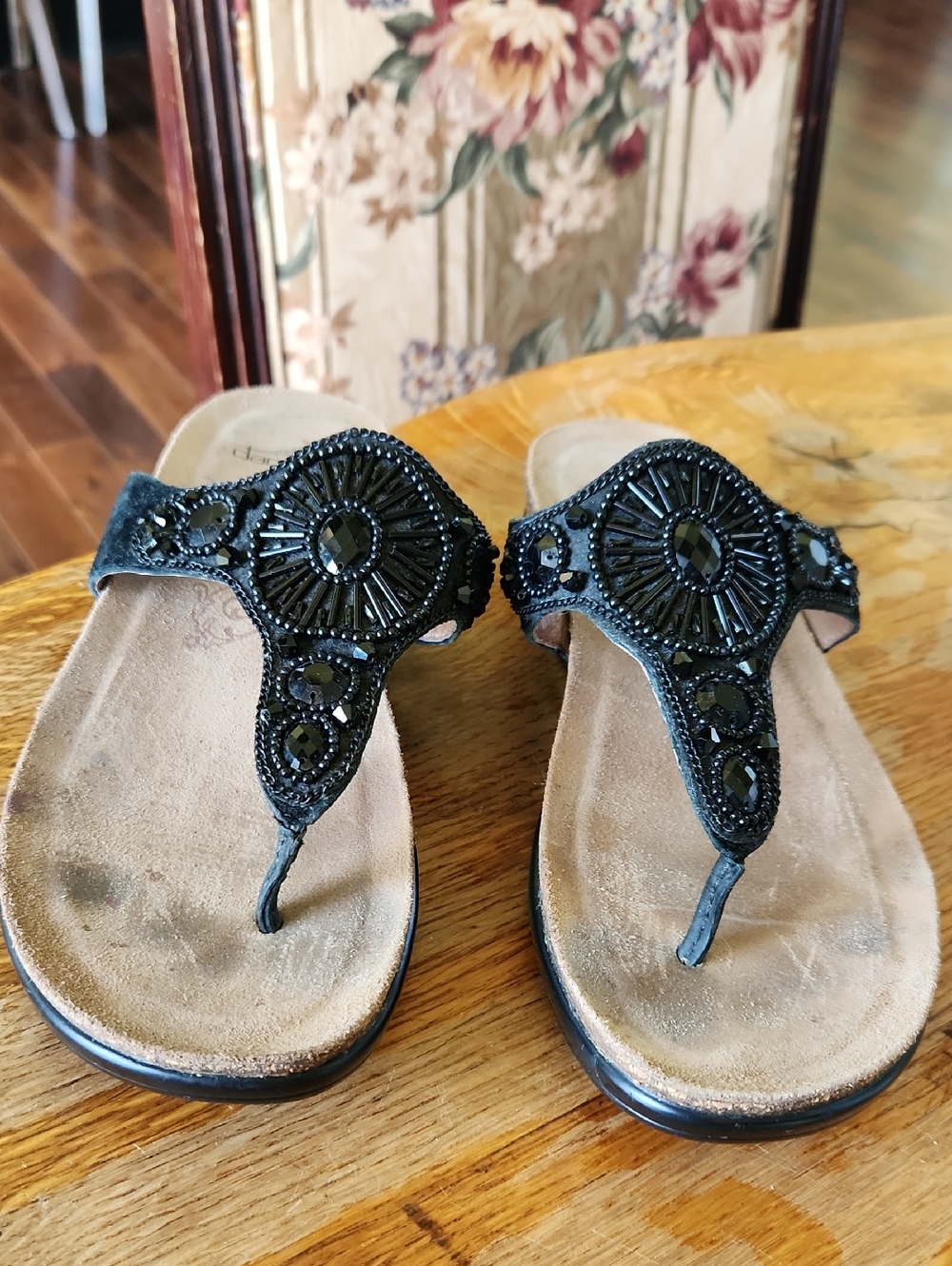 Taos Beaded Black‎ Thong Cork Sandals EUR 38 US 7-7.5